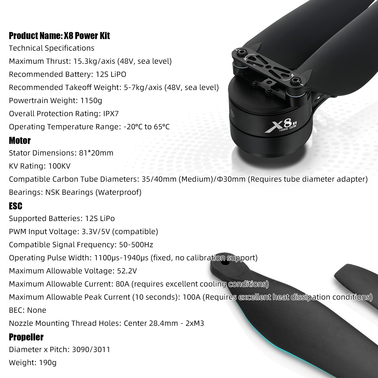 X8 Power System Kit: 100KV Mot - Drone Kit Heavy Lift reseña y precio